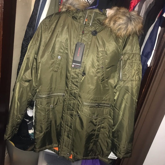 Green Faux Fur Puffer Jacket - Picture 1 of 8
